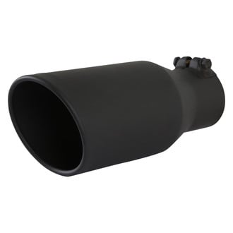 Flowmaster® - 304 SS Round Rolled Edge Angle Cut Clamp-On Single-Wall Black Ceramic Coated Exhaust Tip with Embossed Logo (3" Inlet, 4.5" Outlet, 11" Length)