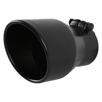 Flowmaster® - 304 SS Round Rolled Edge Angle Cut Clamp-On Single-Wall Black Ceramic Coated Exhaust Tip with Embossed Logo (3" Inlet, 4.5" Outlet, 7" Length)