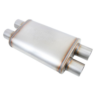 FlowMonster™ - 409 SS Oval Straight Through Natural Muffler (2.5" Dual ID, 2.5" Dual OD, 14" Length)