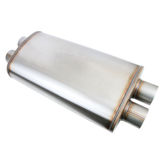 FlowMonster™ - 409 SS Oval Straight Through Natural Muffler (3" Dual ID, 3" Dual OD, 22" Length)