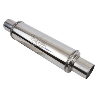 FlowMonster™ - 409 SS Round Straight Through Polished Muffler (2.5" Center ID, 2.5" Center OD, 14" Length)