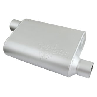 FlowMonster™ - 2-Chamber Oval Silver Exhaust Muffler (2.25" Offset ID, 2.25" Offset OD, 13" Length)