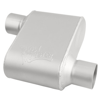 FlowMonster™ - 1-Chamber Oval Silver Exhaust Muffler (2.5" Offset ID, 2.5" Offset OD, 6.5" Length)