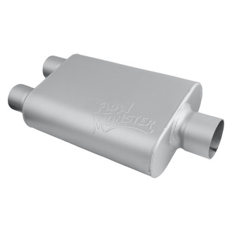 FlowMonster™ - 2-Chamber Oval Silver Exhaust Muffler (2.5" Dual ID, 3" Center OD, 13" Length)