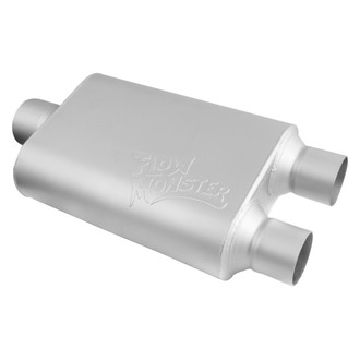 FlowMonster™ - 2-Chamber Oval Silver Exhaust Muffler (3" Center ID, 2.5" Dual OD, 13" Length)
