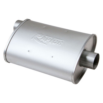 Flowtech® - Raptor™ Aluminized Steel Oval Turbo Silver Exhaust Muffler (2.5" Offset ID, 2.5" Center OD, 13" Length)