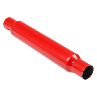 Flowtech® - Red Hots™ Aluminized Steel Round Slip-Fit Red Exhaust Muffler (2.5" Center ID, 2.5" Center OD, 18" Length)