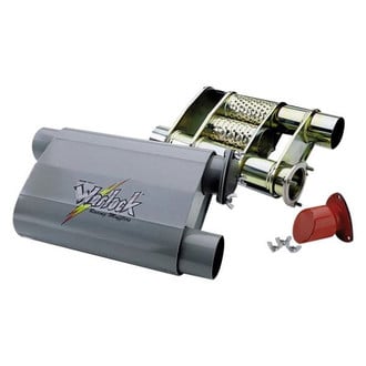Flowtech® - Warlock™ Aluminized Steel Oval Racing Black Exhaust Muffler (2.5" Offset ID, 2.5" Dual OD, 13" Length)