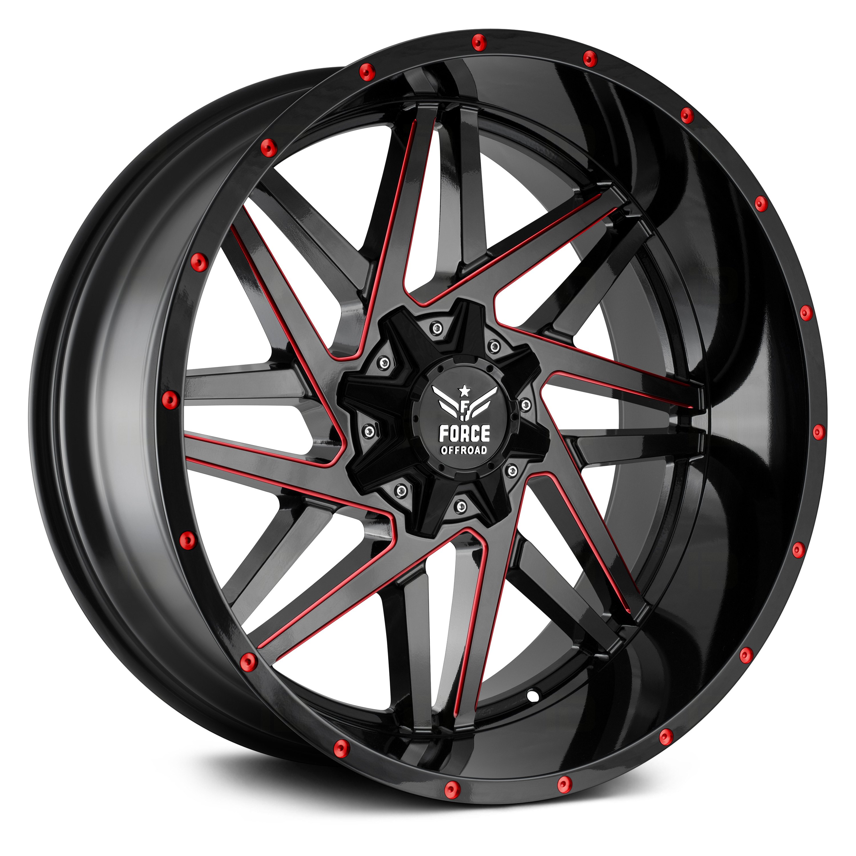 FORCE OFFROAD® F01 Wheels Black with Red Milled Accents Rims