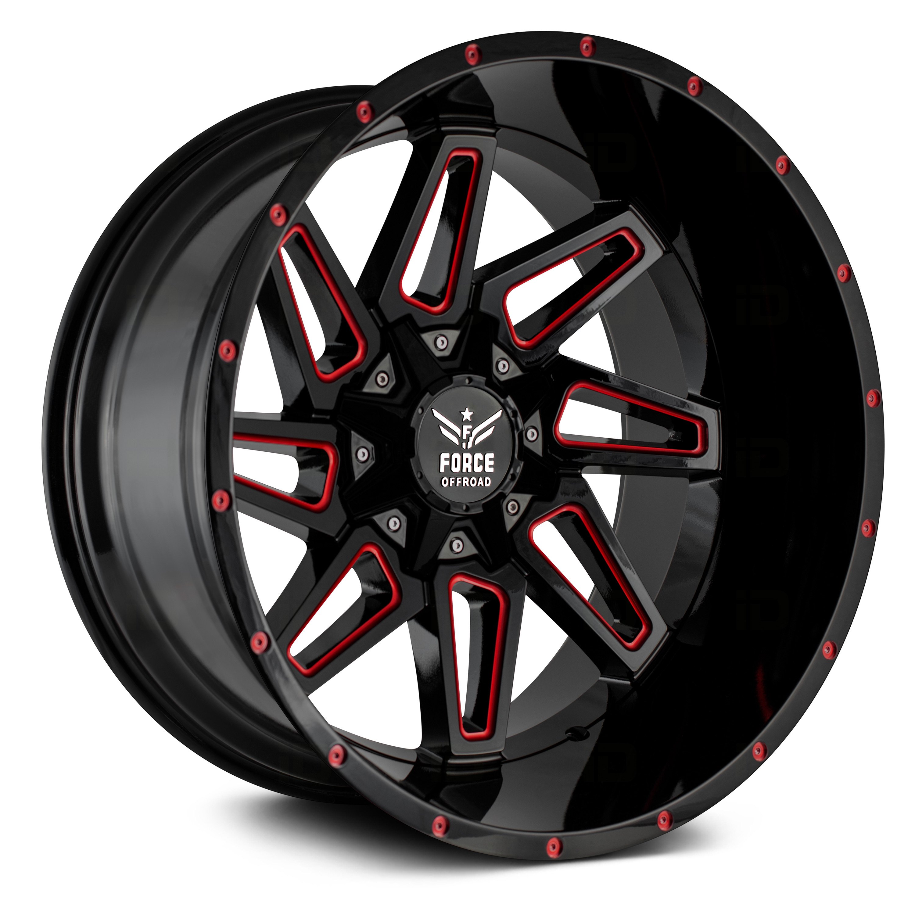FORCE OFF-ROAD® F02 Wheels - Black with Red Milled Accents Rims