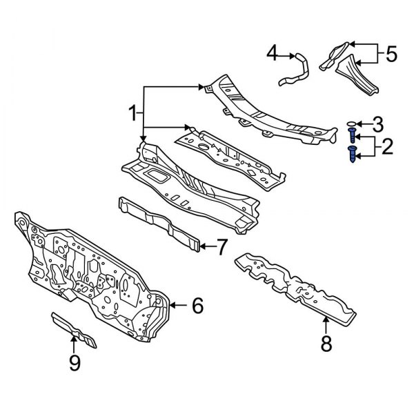 Cowl Grille Panel Screw