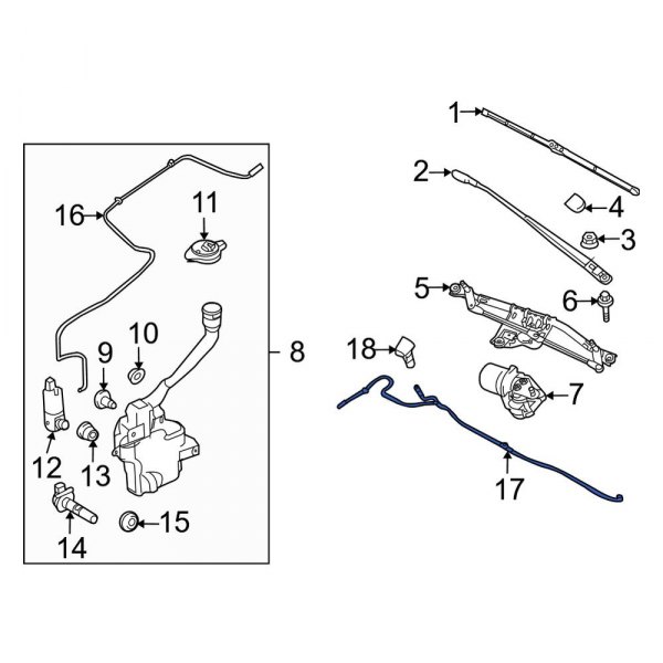 Ford OE 8A5Z17A605A Front Upper Windshield Washer Hose