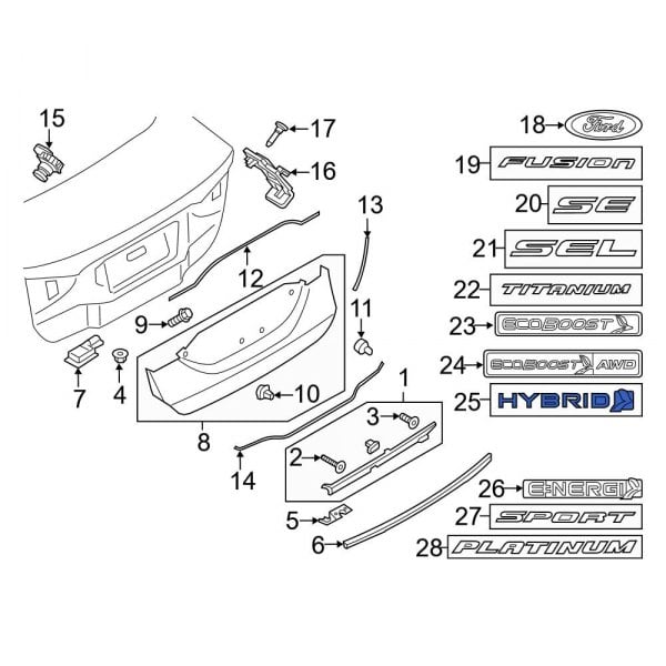 Ford OE KS7Z9942528P Rear Deck Lid Emblem