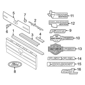 Ford OE - Pick Up Box - Exterior Trim (8' Box, Tail Gate), (FX2 / FX4 / King Ranch / Lariat / Limited / Platinum / STX / XL / XLT)