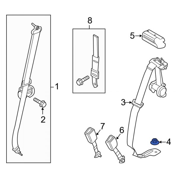 Seat Belt Lap and Shoulder Belt Nut