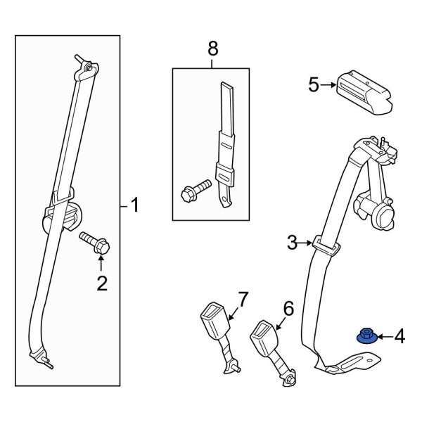 Seat Belt Lap and Shoulder Belt Nut