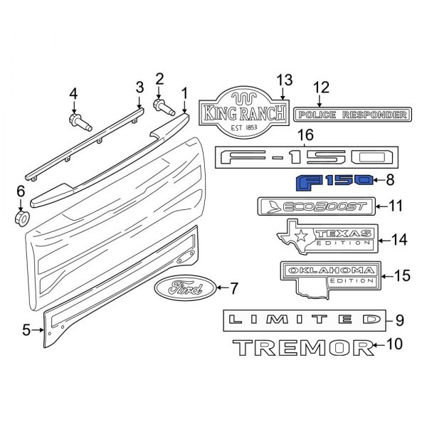 Ford OE ML3Z9942528BA Rear Tailgate Emblem
