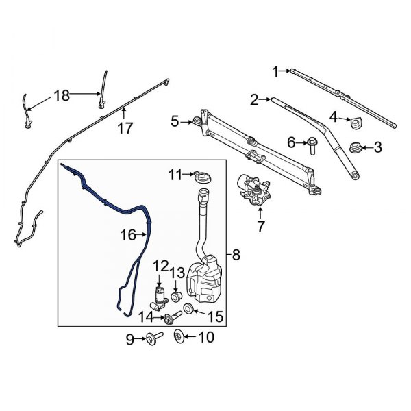 Ford OE BB5Z17A605A Front Upper Windshield Washer Hose