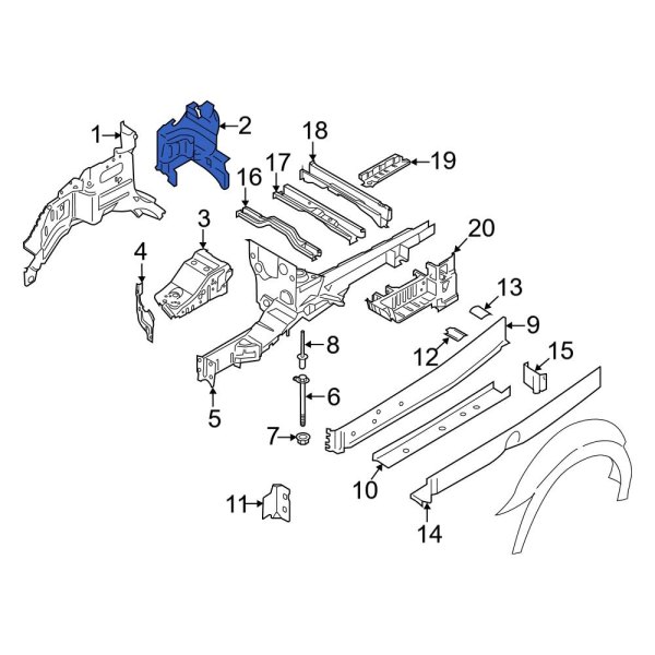 Ford OE BK3Z16C275A - Left Body A-Pillar Reinforcement