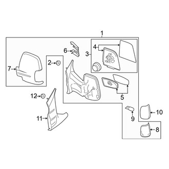 Ford OE - Front Door - Outside Mirrors (With Long Arm Mirror), (Crew Van / Extended Cargo Van / Extended Crew Van / Extended Passenger Van / Standard Cargo Van / Standard Passenger Van)