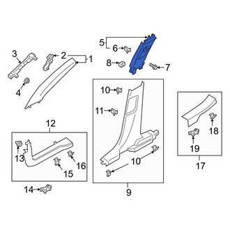 Ford OE - Left Upper Door Pillar Post Trim Set