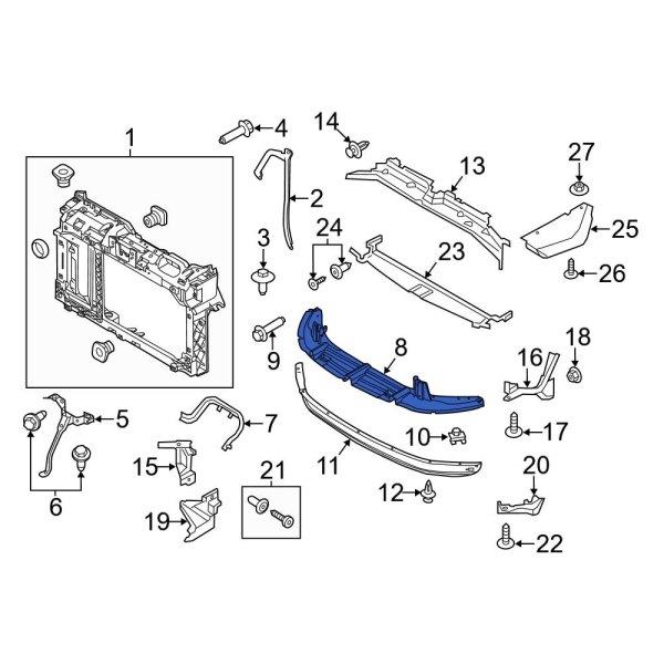 Ford OE D2BZ8349A Front Lower Radiator Support Air Deflector