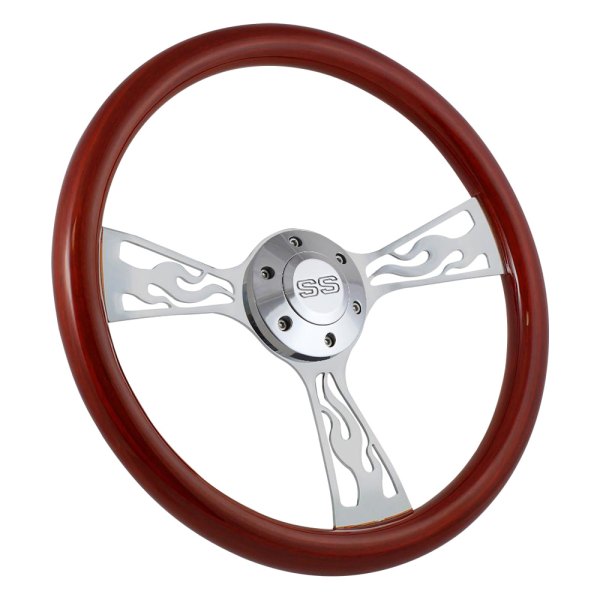 Forever Sharp® - Flame Wood Steering Wheel with Billet Horn Button