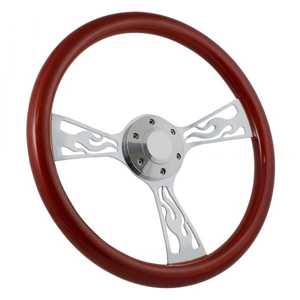 Forever Sharp® - Flame Wood Steering Wheel with Billet Horn Button