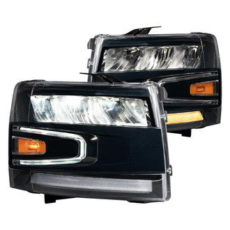 Form Lighting® - Driver and Passenger Side Black DRL Bar LED Reflector Headlights with DRL and Sequential Turn Signal