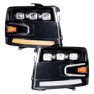 Form Lighting® - Driver and Passenger Side Black DRL Bar Projector LED Headlights with DRL and Sequential Turn Signal