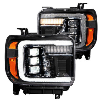 Form Lighting® - Driver and Passenger Side Black DRL Bar Projector LED Headlights with White DRL and Sequential Turn Signal