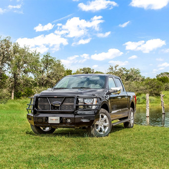 Frontier Truck Gear® - Original Series Full Width Black Powder Coated Front HD Bumper with Full Grille Guard