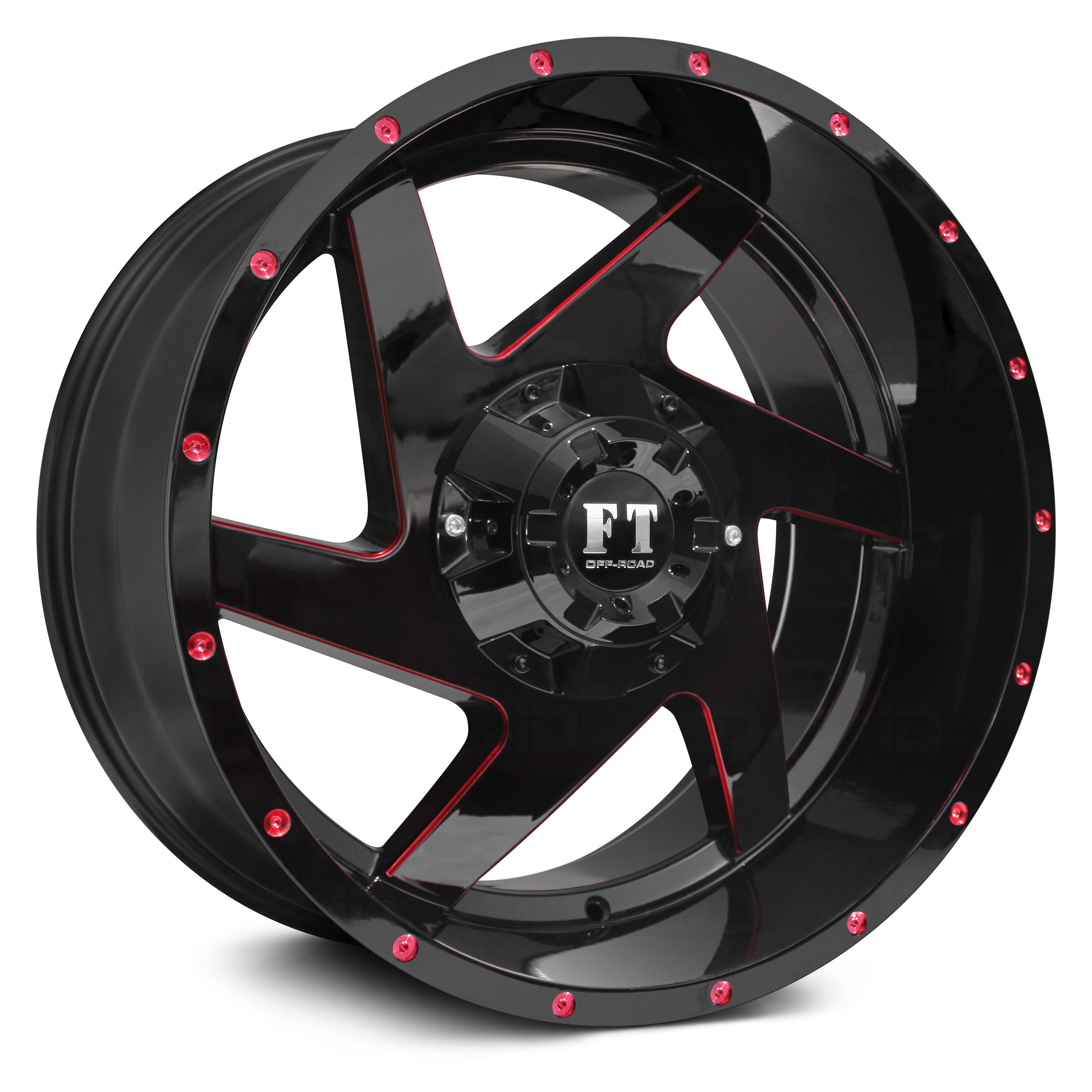 Full Throttle® FT6052 Wheels Gloss Black with Red Milled Accents Rims
