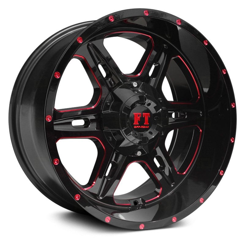 Full Throttle® FT6054 Wheels - Gloss Black with Red Milled Accents Rims