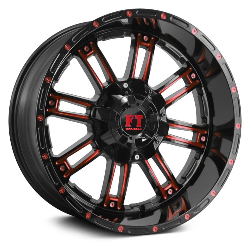 FULL THROTTLE® FT8033 Wheels - Gloss Black with Red Milled Accents Rims