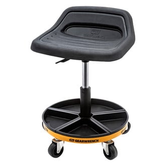 GearWrench® - 225 lb 18" to 22" Black/Orange Mechanic's Tractor Style Creeper Seat with Adjustable Height and Tool Tray