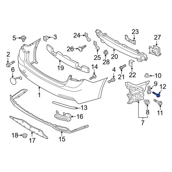 Bumper Cover Support Rail Bolt