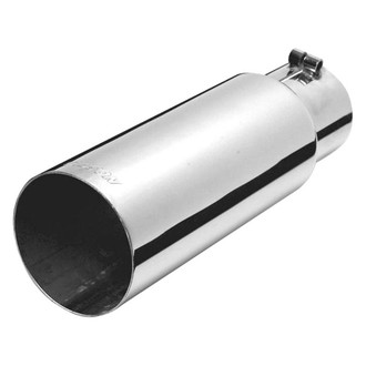 Gibson® - Stainless Steel Round Rolled Edge Angle Cut Bolt-On Single-Wall Polished Exhaust Tip (3.5" Inlet, 4" Outlet, 12" Length)