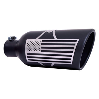 Gibson® - Patriot Series™ 304 SS Round Rolled Edge Angle Cut Clamp-On Black Ceramic Exhaust Tip (4" Inlet, 5" Outlet, 12" Length)
