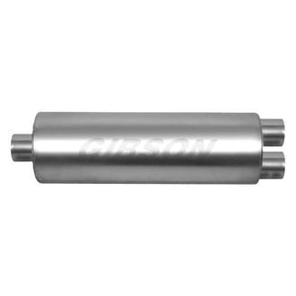 Gibson® - SFT Superflow™ Stainless Steel Round Gray Exhaust Muffler (3" Center ID, 2.5" Dual OD, 19" Length)
