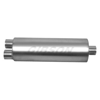 Gibson® - SFT Superflow™ Stainless Steel Round Gray Exhaust Muffler (2.5" Dual ID, 3" Offset OD, 24" Length)