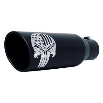 Gibson® - Patriot Skull™ Round Rolled Edge Angle Cut Clamp-On Black Ceramic Exhaust Tip (4" Inlet, 6" Outlet, 18" Length)