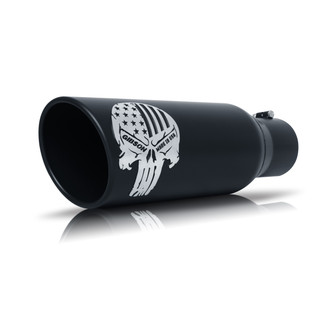 Gibson® - Patriot Skull™ Round Rolled Edge Angle Cut Clamp-On Black Ceramic Exhaust Tip (4" Inlet, 6" Outlet, 12" Length)