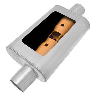 Gibson® - MWA™ Stainless Steel Oval Gray Exhaust Muffler (2.5" Offset ID, 2.5" Center OD, 14" Length)