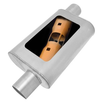 Gibson® - MWA™ Stainless Steel Oval Gray Exhaust Muffler (2.5" Offset ID, 2.5" Offset OD, 14" Length)