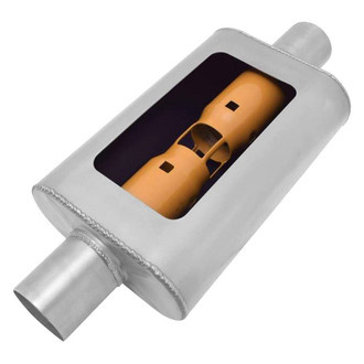 Gibson® - MWA™ Stainless Steel Oval Gray Exhaust Muffler (2.5" Center ID, 2.5" Center OD, 14" Length)