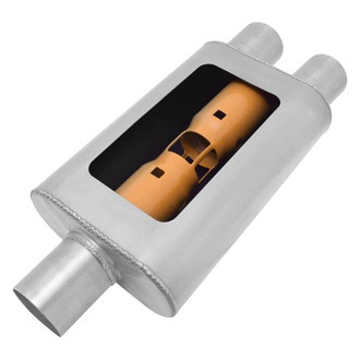 Gibson® - MWA™ Stainless Steel Oval Gray Exhaust Muffler (3" Center ID, 2.5" Dual OD, 14" Length)