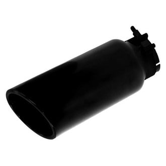 Go Rhino® - Stainless Steel Round Rolled Edge Angle Cut Clamp-On Black Powder Coat Exhaust Tip (2.25" Inlet, 3" Outlet, 10" Length)