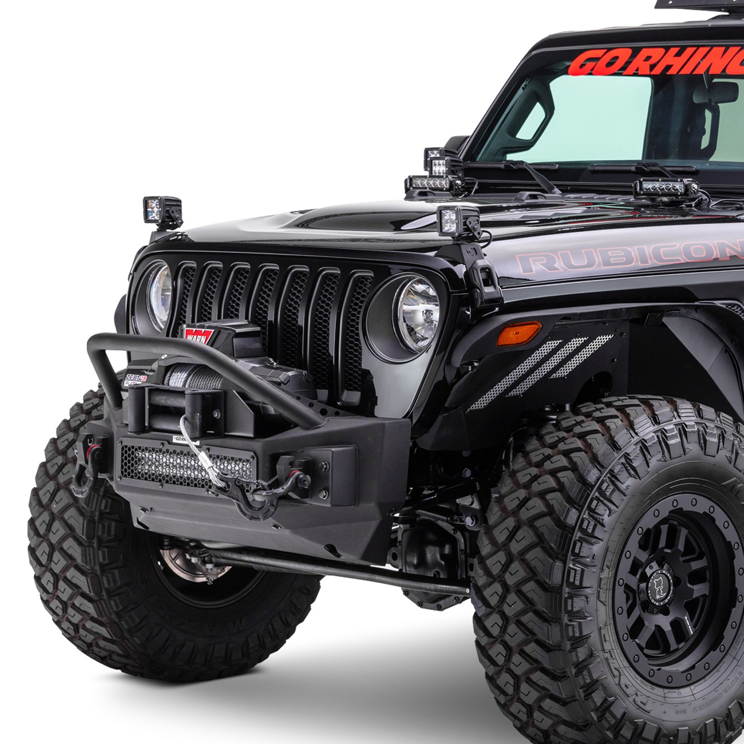 Go Rhino® - Jeep Wrangler 2022 Rockline™ Stubby Black Front Winch HD Bumper  with Hoop