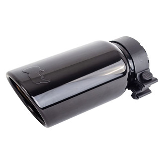 Go Rhino® - Stainless Steel Round Rolled Edge Angle Cut Clamp-On Black Chrome Exhaust Tip (3" Inlet, 4" Outlet, 10" Length)